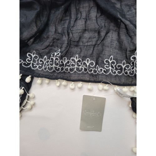 Anthropologie NWT Scarf Shawl Embroidered Black White Tassel Embroidered 98"Long - Picture 2 of 10