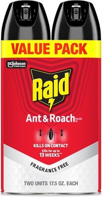 Raid  Ant & Roach Killer 26, Fragrance-Free Bug Spray, 17.5 fl. oz. 2 count. New