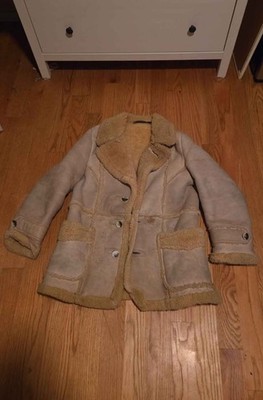Vintage 70s Shearling Coat Mens 40 Genuine Suede Sheepskin Western Ranch Jacket