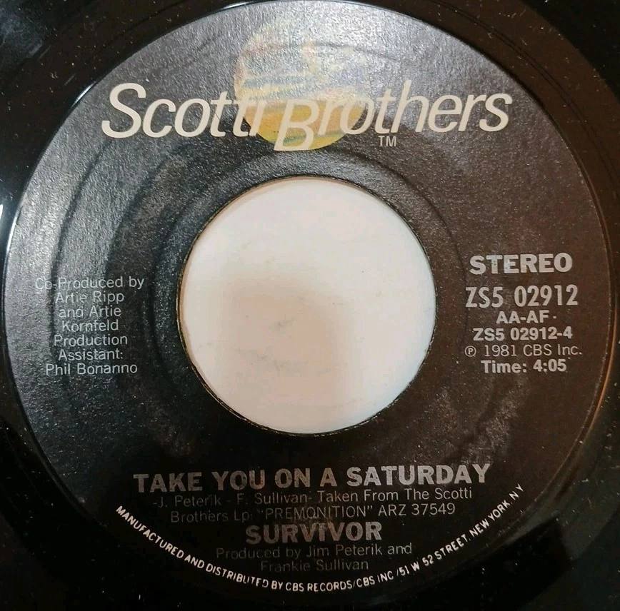 Survivor~Eye of the Tiger~Take You On A Saturday ~1981 CBS 45rpm Vinyl Record - Image 3 of 4