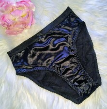 Vintage NOS UNIQUE Silky Second Skin Satin Black Onyx   Bikini Panties L/7