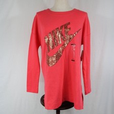Nike Women's Rally Metallic Fleece Crewneck Sweatshirt Tunic Ember Glow size S