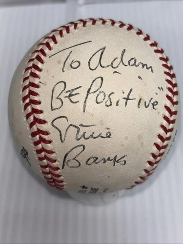 Ernie Banks Signed/Inscribed Baseball “To Adam Be Positive 4/15/92” JSA COA