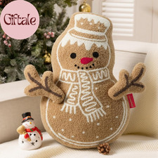 Gingerbread Merry Christmas Throw Pillow, Plush Teddy Xmas Gingerbread Snowman S