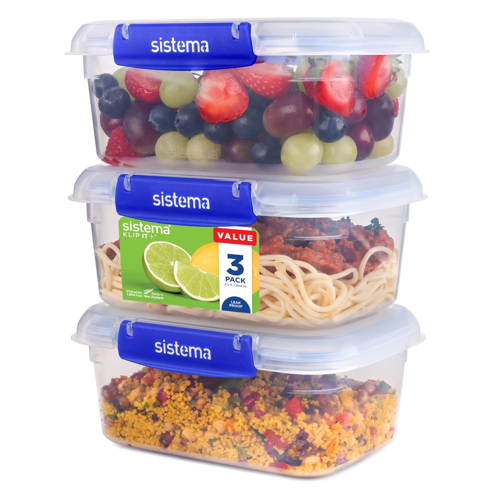 Sistema Klip It Plus Rectangular Food Storage Containers, 1L, Set Of 3 - Image 5