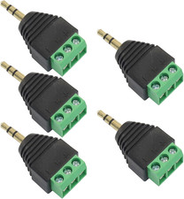 5 Pack TS Mono Male to 3 Pin Screw Terminal AUX Headphone Balun Connector, 3.5Mm
