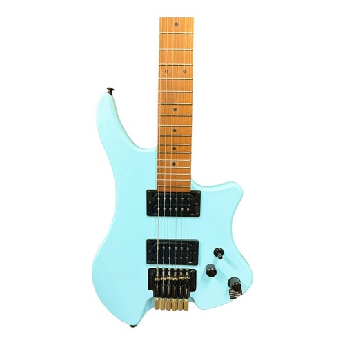 Haze HZHL1ABL Headless HH Solid Mahogany HHL Electric Guitar - Light Blue - Picture 7 of 18