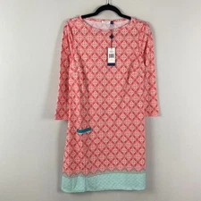 Cabana Life Coral Tides Shift Dress Size Small 3/4 Sleeves Nylon Stretch