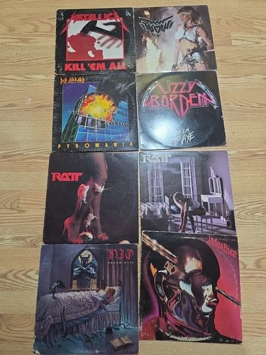 lot of 8 vintage rock heavy metal vinyl lp albums ratt dio metallica judas...