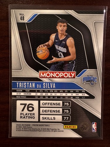 2024-25 Panini Prizm NBA Monopoly #48 Tristan Da Silva (RC) - Orlando Magic - Picture 2 of 2
