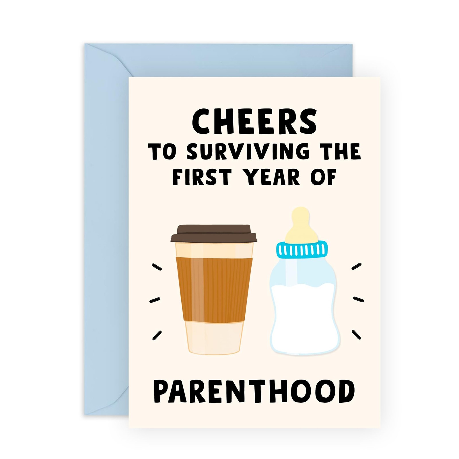 Funny Parenthood Card - Cheers to Surviving the First 120x170mm, Multicolor