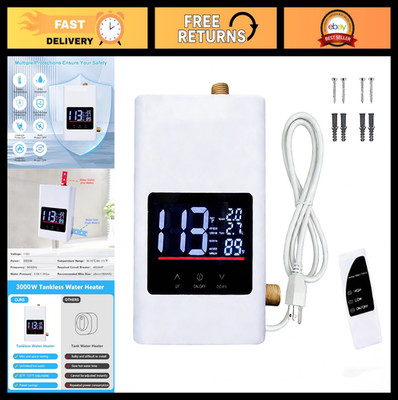 Instant Hot Water Heater 3000W - Tankless, Portable, Remote Control, Digital Dis