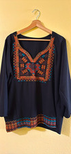 Women s Black Rayon Woven Embroidered Boho Tu...