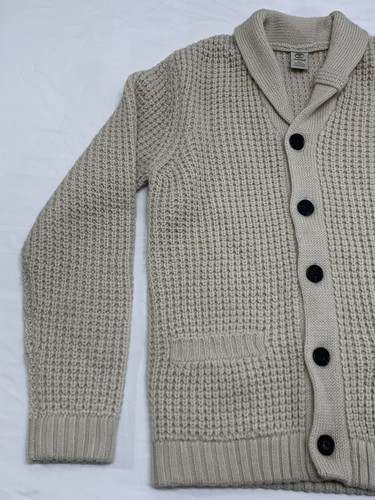 Vintage Timberland Elfenbein Grobstrick Waffelmuster Wolle Cardigan Pullover Taschen Herren M - Bild 3 von 10