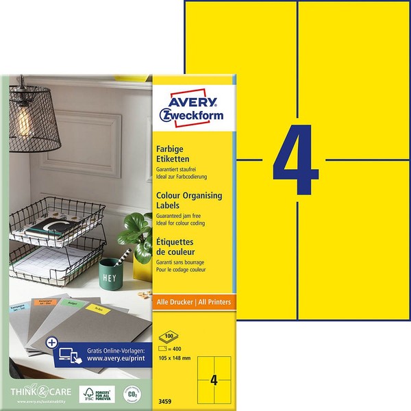 Avery Zweckform Etiketten 3459 Gelb 105,0 X 148,0 Mm, 100 Blatt-image