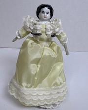 Antique Hertwig German 8  Lowbrow China Head 1890 Doll W/ Antique Outfit