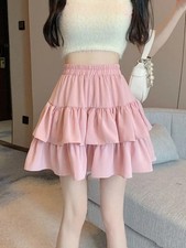 2024 New Ruffled Cake Skirts Women High Waist A-line Solid All-match Sweet Lovel