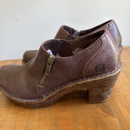 Born Madigan Leather Platform Bootie Clogs-Coffee Brown-Women's Size 6.5M-Zipper - Picture 6 of 10