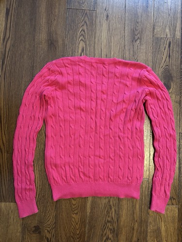 Polo Ralph Lauren Pink Cable Knit V Neck Jumper Sweatshirt Womens Large UK 12 - Picture 6 of 6