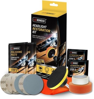 Headlight Restoration Kit, 3-Step Headlight Cleaner, Polish & Restore Yellowed,