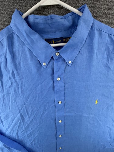 Ralph Lauren All Linen Blue Long Sleeve Button Up Shirt Big 5XLT Tall Pony Logo - Picture 2 of 13