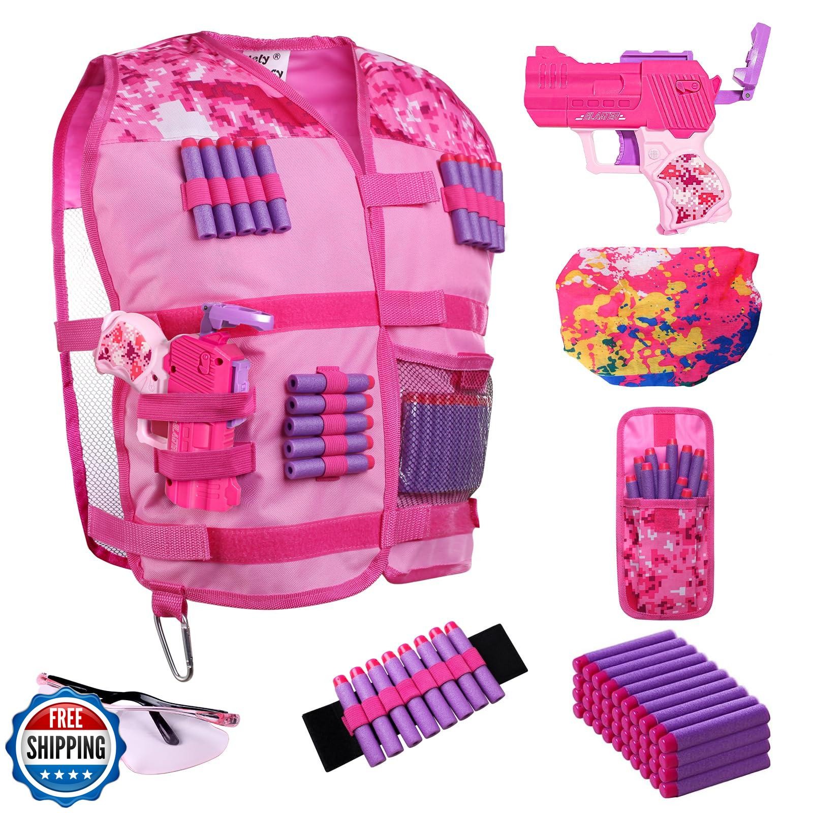 Girls Tactical Vest Kit with Blaster - Kids Pink Tactical Ve