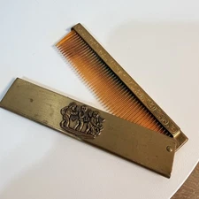 Vintage Gold Folding Pocket Comb – 1950s–60s Metal Case – 4 Inch Travel Size