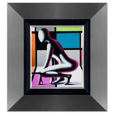 Mark Kostabi, "Grace Within the Grid" Framed Original Oil Painting on Canvas, Ha