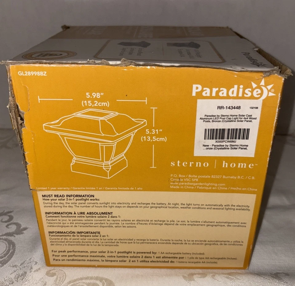 Paradise Solar Post Cap Light 4x4 Bronze LED Deck Outdoor Patio Lighting NIB - Image 3 of 4