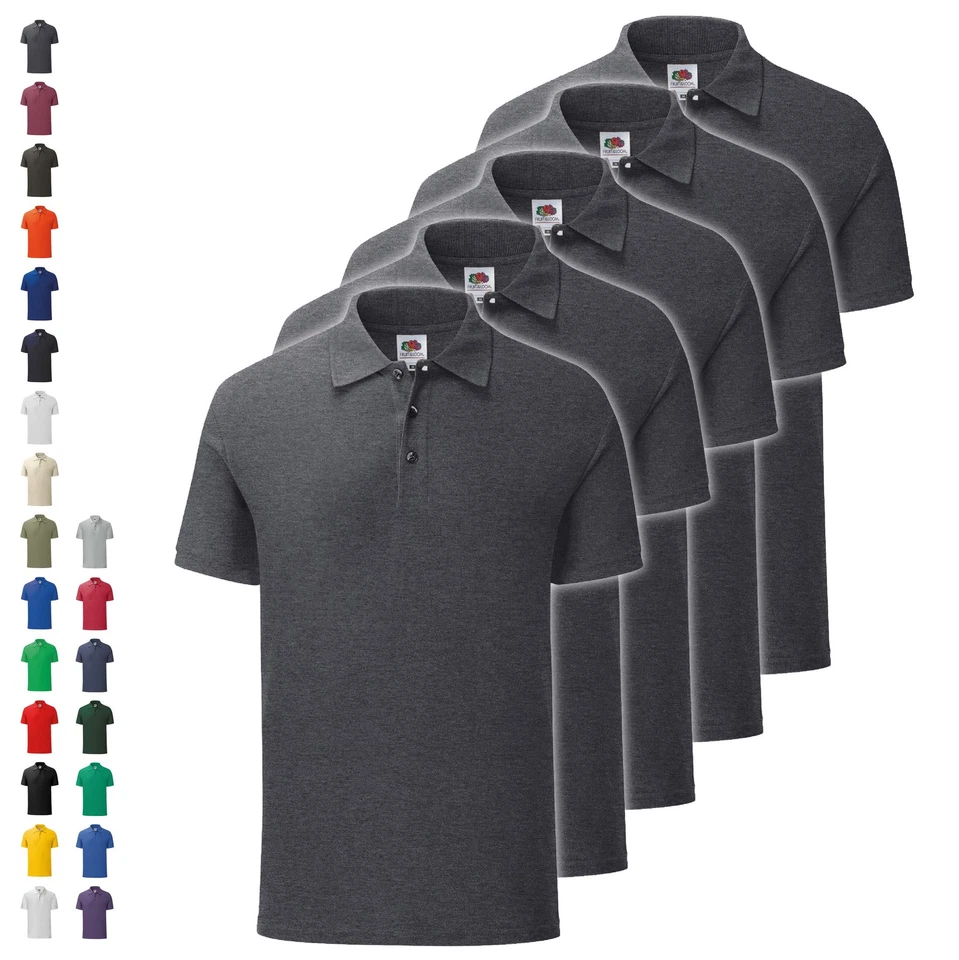5er Pack Fruit of the Loom Iconic Polo Unisex Poloshirt Mehrpack Set 5 Stück NEU - Bild 1 von 1