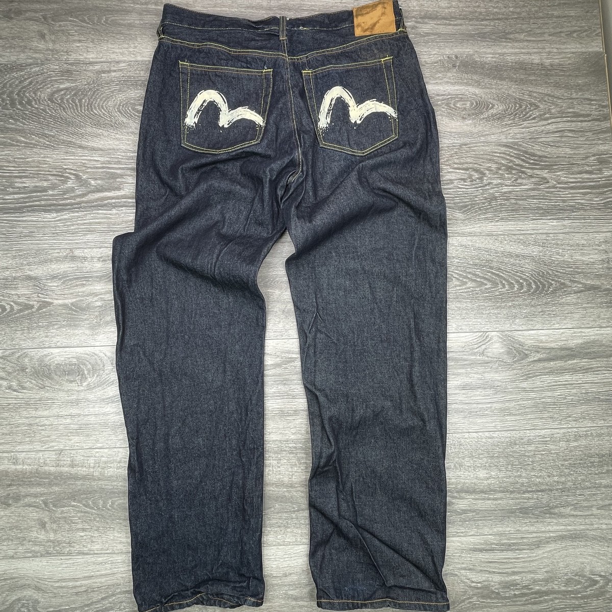 Evisu Jeans Mens 40 Indigo Denim Straight Leg Y2K Hip Hop Painted