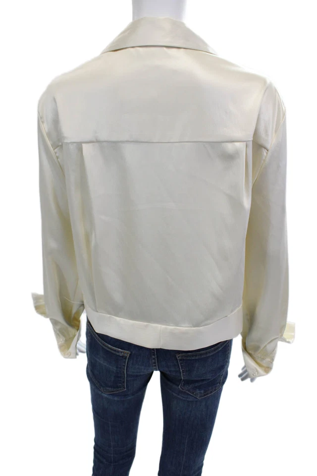 Blusa Drew Mujer Cuello Recortado Abotonada Beige Manga Larga Talla L Foto 3 de 4