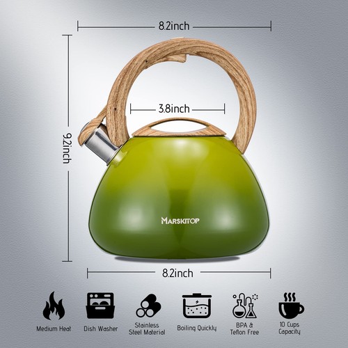 Tetera Whistling para estufa, tetera de 2,6 cuartos para estufa, acero inoxidable... - Imagen 6 de 6