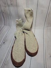 Acorn Slipper Socks Womens 9.5 Gray Ragg Wool Leather Mid Calf Slouch