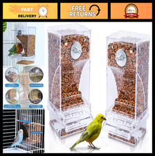 Automatic Bird Cage Feeder 2-Pack, No Mess Acrylic Seed Dispenser for Parrots 