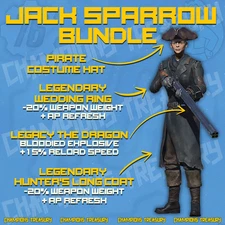 FALLOUT 76 PC JACK SPARROW BUNDLE LEGACY THE DRAGON & x2 LEGENDARY OUTFITS + HAT