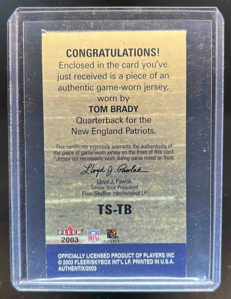 2003 Fleer Authentix Tom Brady Ticket Studs Jerseys #TS-TB Patriots - Image 2 of 2