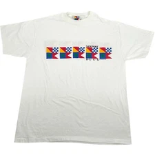 Vintage 80s Men's White Newport Blue Nautical Flags Double Sided T shirt sz XL