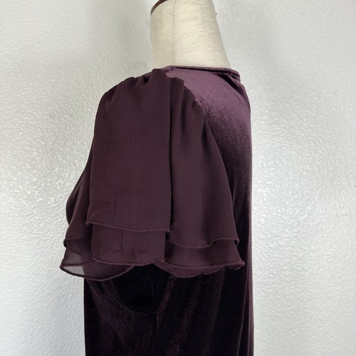 Lauren Ralph Lauren Top Women Medium Velvet Burgundy Plum Babydoll Whimsigoth - Picture 8 of 13