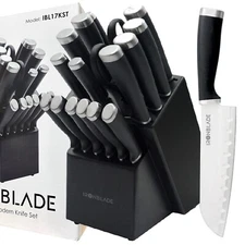 17-Pieces Kitchen Knife Set with Block Wooden German Stainless Steel w/Sharpener