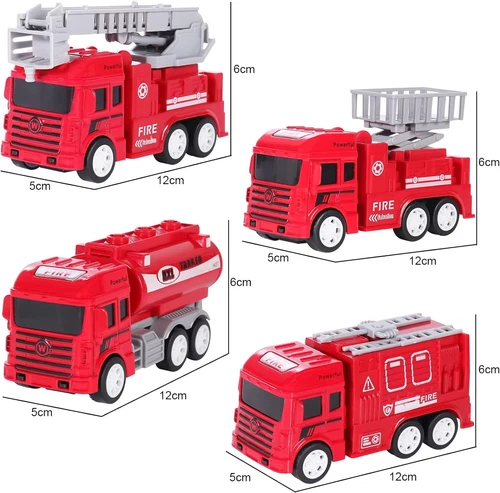 4 Stück Kinder Spielzeug Auto Geschenk Rückzug Technik Feuerwehr LKW Sanitärfahrzeug - Bild 24 von 29