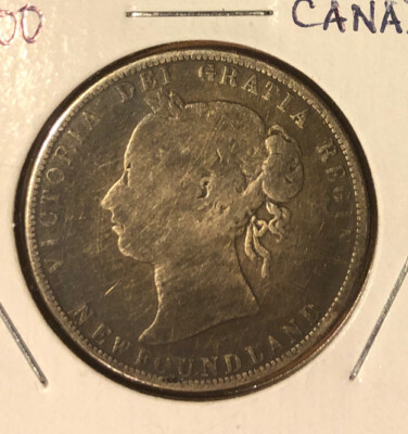 1870-1900  Newfoundland Canada 50 Cents  MONOGRAM  B  ON REVERSE  Silver Coin