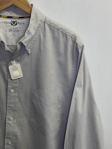 NEW Club Room The Estate Button Down Shirt Mens L Grey 100% Cotton Long Sleeve - Picture 3 of 8