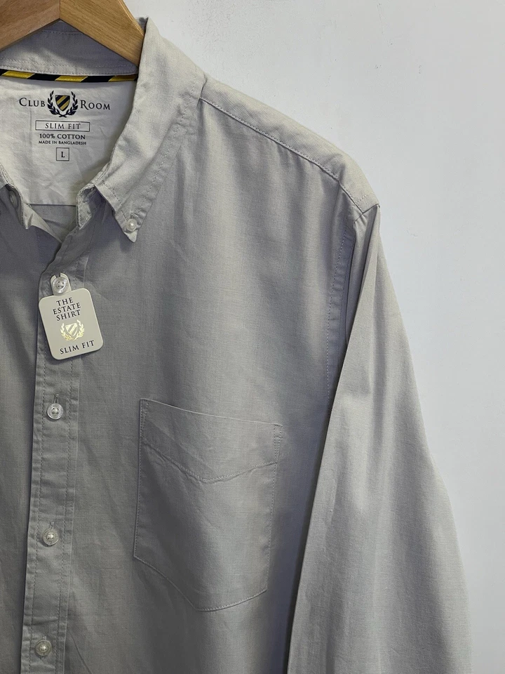 NEW Club Room The Estate Button Down Shirt Mens L Grey 100% Cotton Long Sleeve - Image 3 of 4