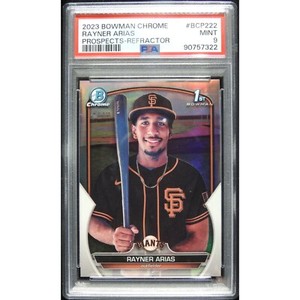 2023 Rayner Arias 1st Bowman Chrome BCP-222 REFRACTOR #/499 Rookie RC PSA 9
