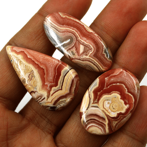 3 Pcs Natural Argentina Rhodochrosite Top Grade 31mm-37mm Cabochon Gemstones Lot - Picture 2 of 14