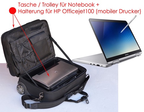 TROLLEY DICOTA FÜR NOTEBOOK BIS 17" 43cm 41x31cm + DRUCKER HP OFFICEJET 100 H470 - Bild 3 von 7