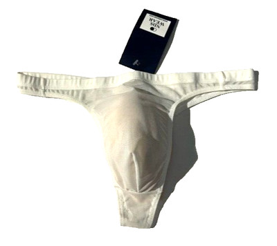 New NDS WEAR Mens White Sheer Fine Mesh Thong String Swim Tanga Underwear sz M