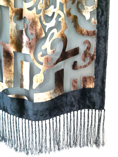 Black Chiffon & Gold Velvet Shawl/Scarf by Manon