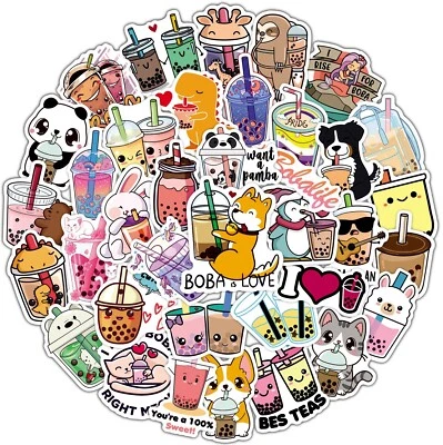 UK 50 Bubble Tea Stickers For Hydro Flask Cartoon Phone Laptop Car Cute Sticker